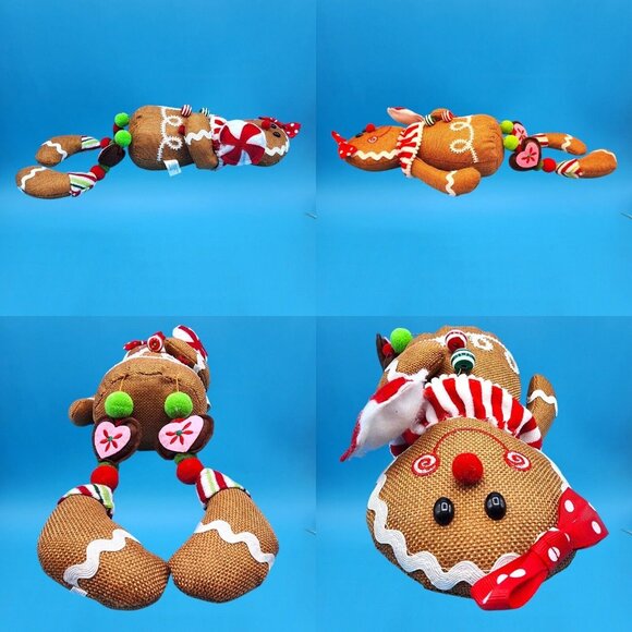 Gingerbread Girl Plush Shelf Sitter Doll Peppermint & Polka Dot Bow Holiday Deco - Picture 7 of 8